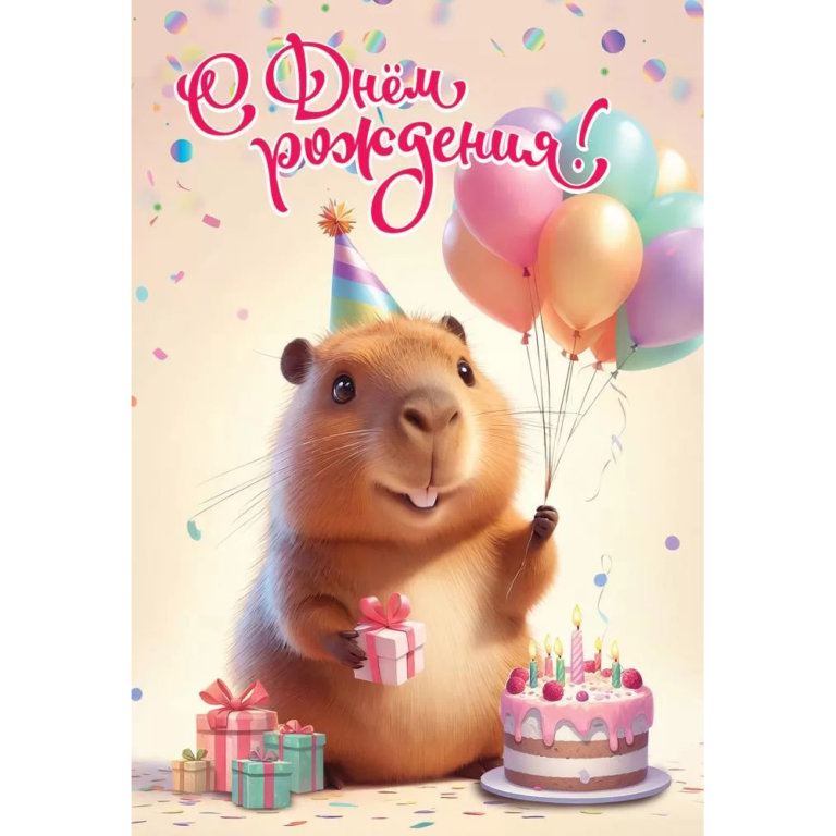 Открытка С днём рождения! (капибара)