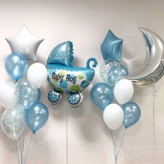 Композиция шаров на выписку Долгожданный мальчик