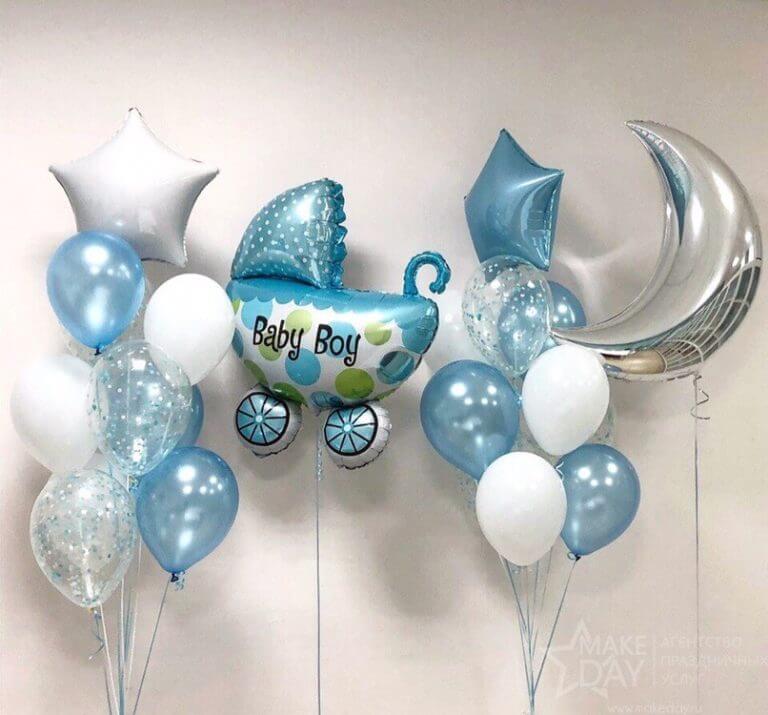 Композиция шаров на выписку Долгожданный мальчик