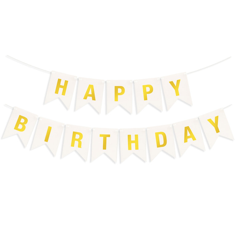 Гирлянда Флажки, Happy Birthday! 200 см. Золото
