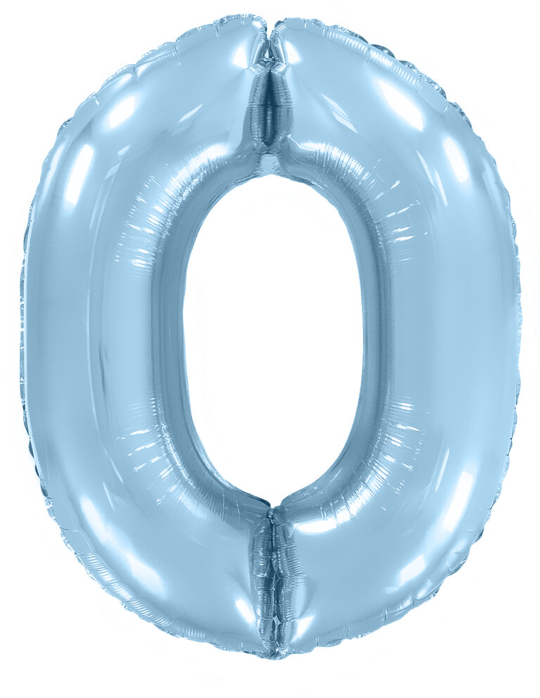 Шар (40''/102 см) Цифра, 0, Голубой, Макарунс (Flexmetal)