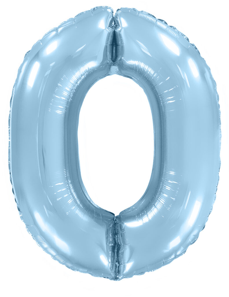 Шар (40''/102 см) Цифра, 0, Голубой, Макарунс (Flexmetal)