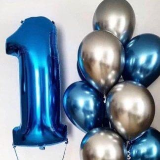 Фонтан шаров с цифрой на годик Хром