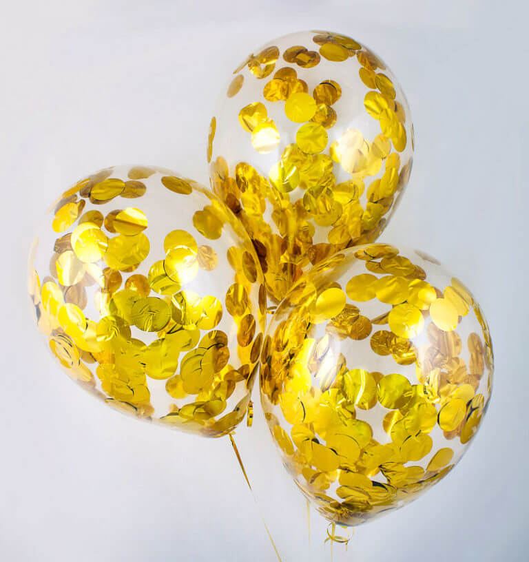 Шар 30 см с золотым круглым конфетти