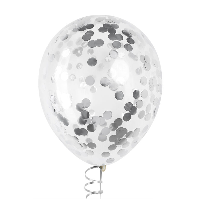 Шар 30 см с серебряным круглым конфетти