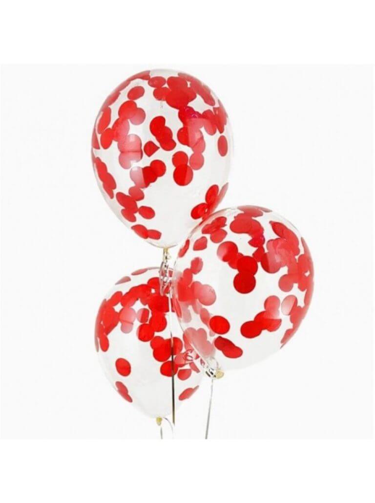 Шар 30 см с красным бумажным конфетти