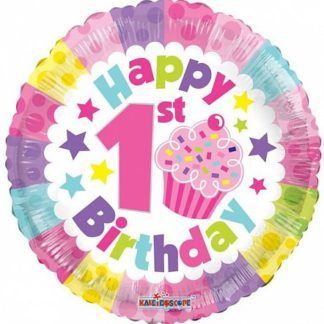 Фольгированный круг 46 см, Первый день рождения (розовый)