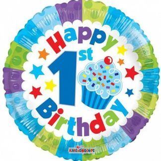 Фольгированный круг 46 см, Первый день рождения (синий)