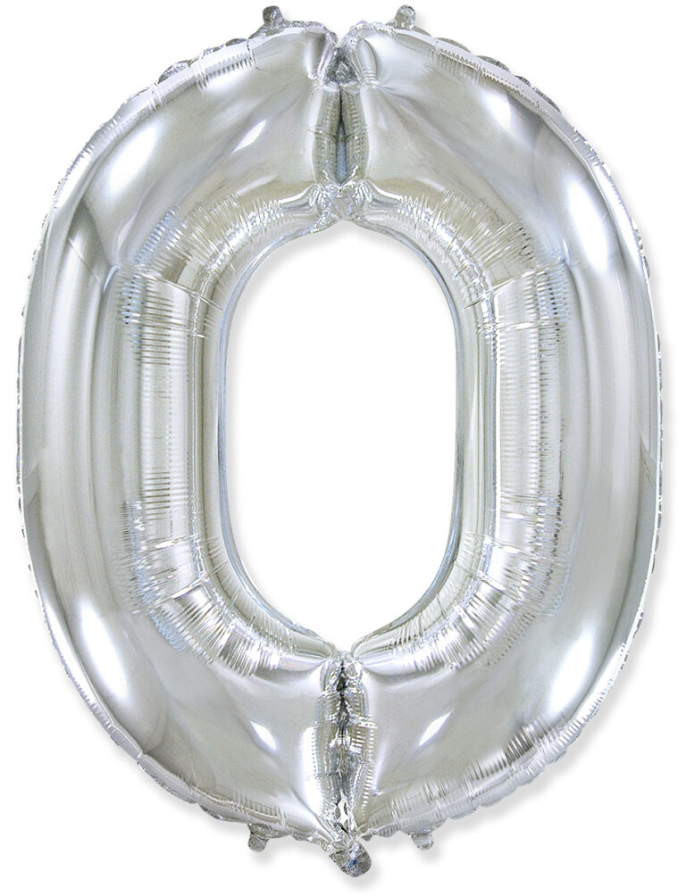 Шар (40''/102 см) Цифра, 0, Серебро (Flexmetal)