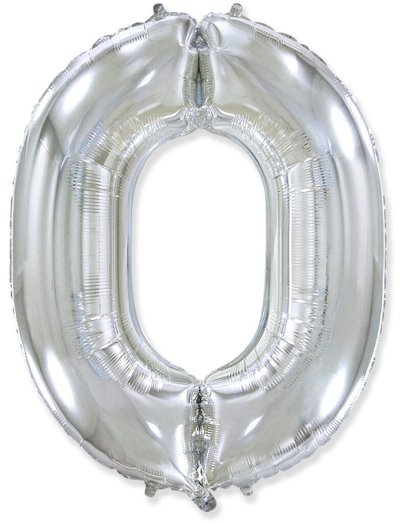 Шар (40''/102 см) Цифра, 0, Серебро (Flexmetal)