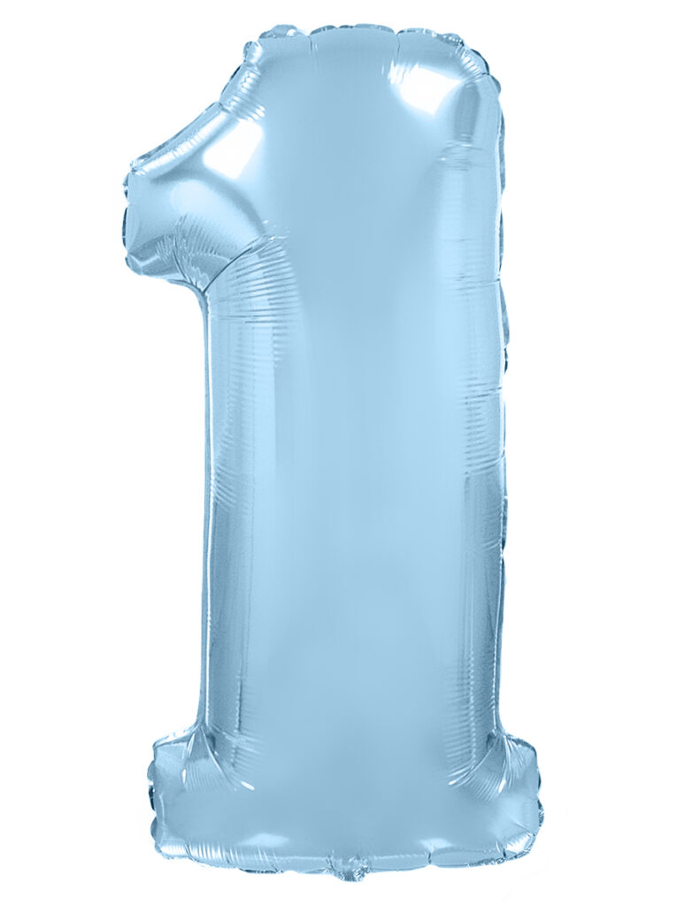 Шар (40''/102 см) Цифра, 1, Голубой, Макарунс (Flexmetal)
