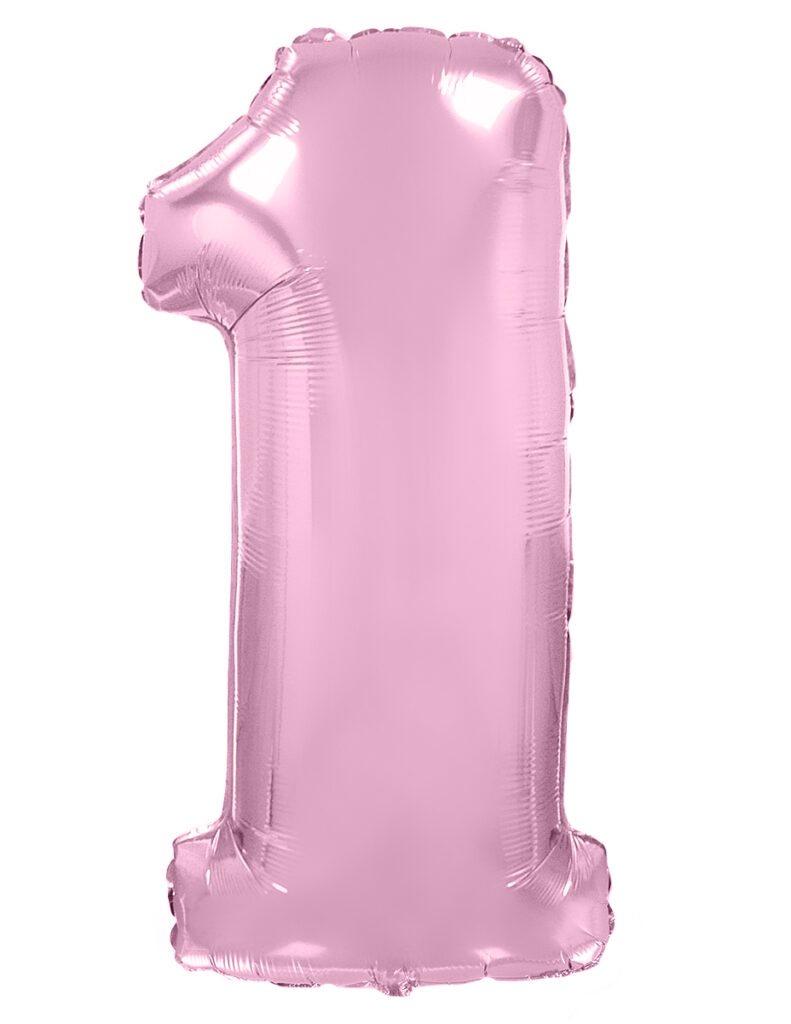 Шар (40''/102 см) Цифра, 1, Розовый, Макарунс (Flexmetal)