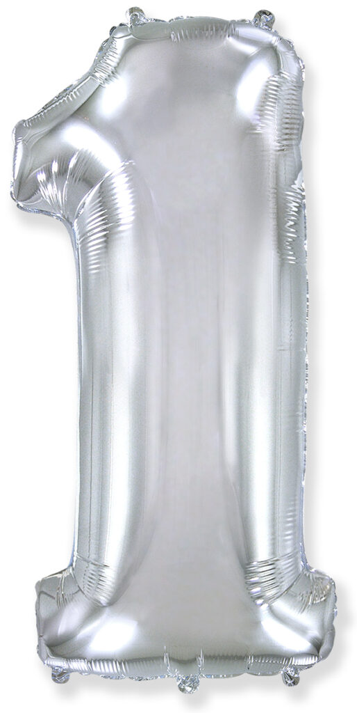 Шар (40''/102 см) Цифра, 1, Серебро (Flexmetal)