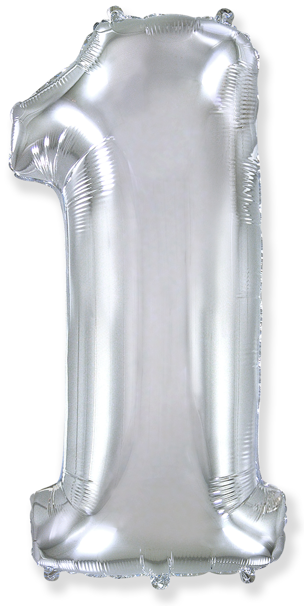 Шар (40''/102 см) Цифра, 1, Серебро (Flexmetal)