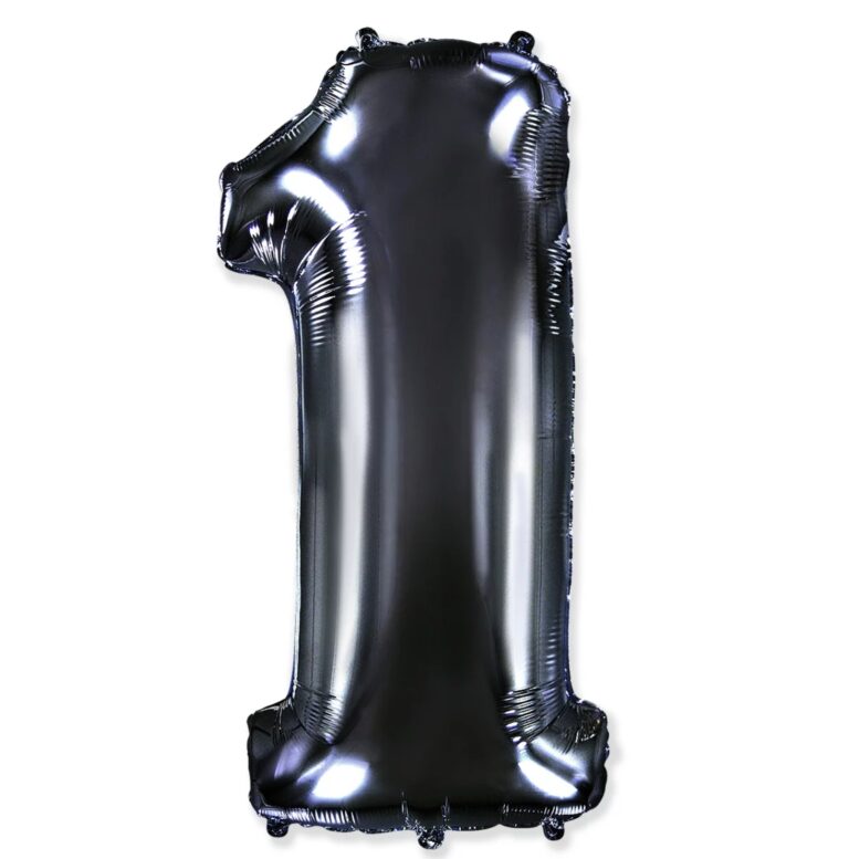 Шар (40''/102 см) Цифра, 1, Черный (Flexmetal)