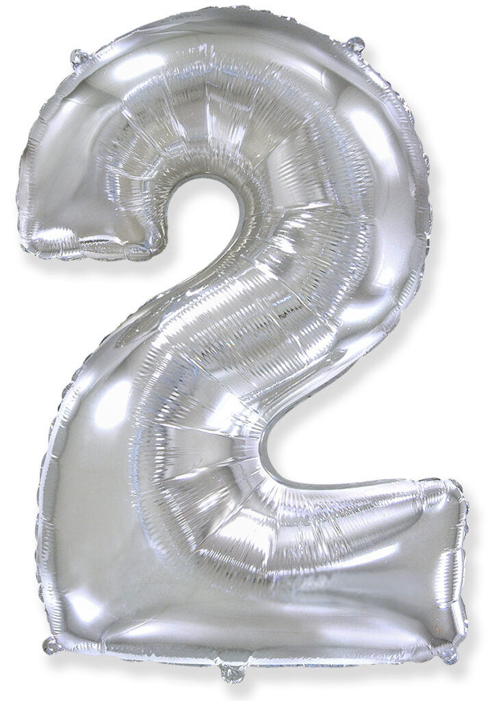 Шар (40''/102 см) Цифра, 2, Серебро (Flexmetal)