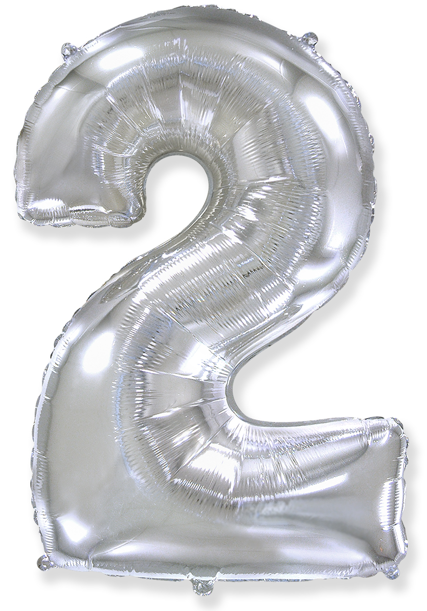 Шар (40''/102 см) Цифра, 2, Серебро (Flexmetal)