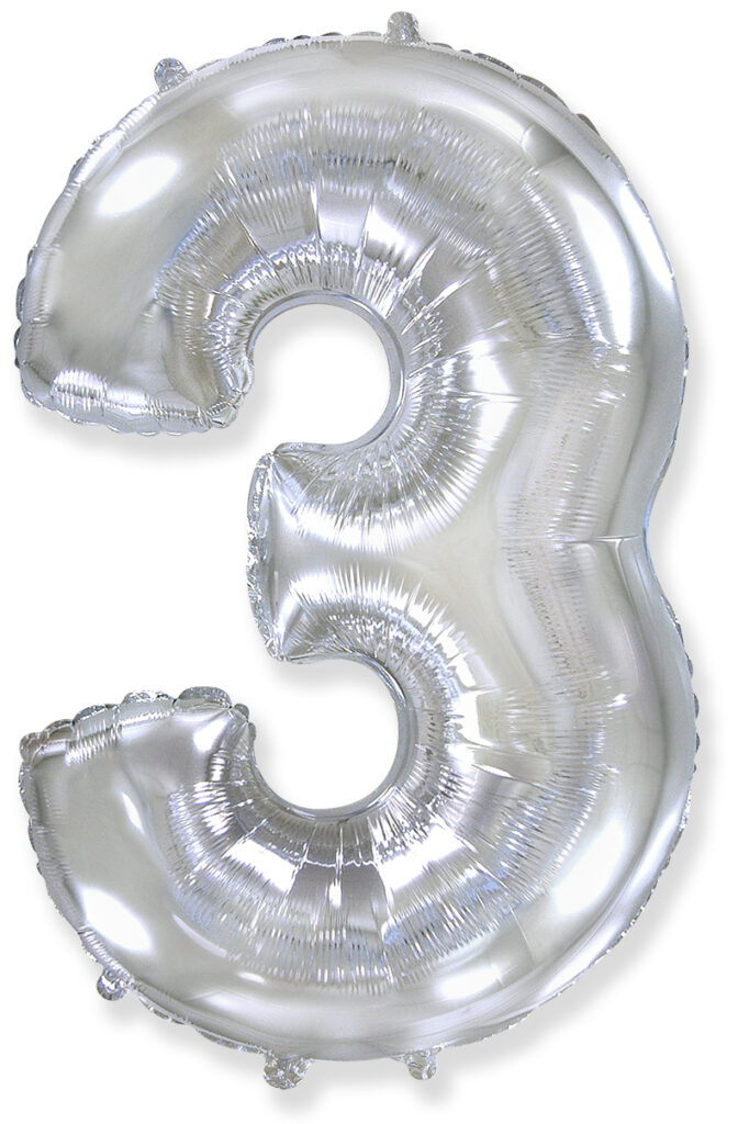 Шар (40''/102 см) Цифра, 3, Серебро (Flexmetal)