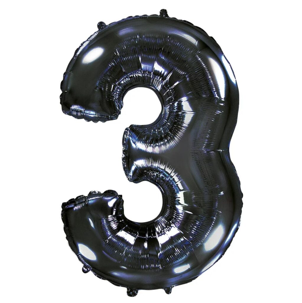 Шар (40''/102 см) Цифра, 3, Черный (Flexmetal)