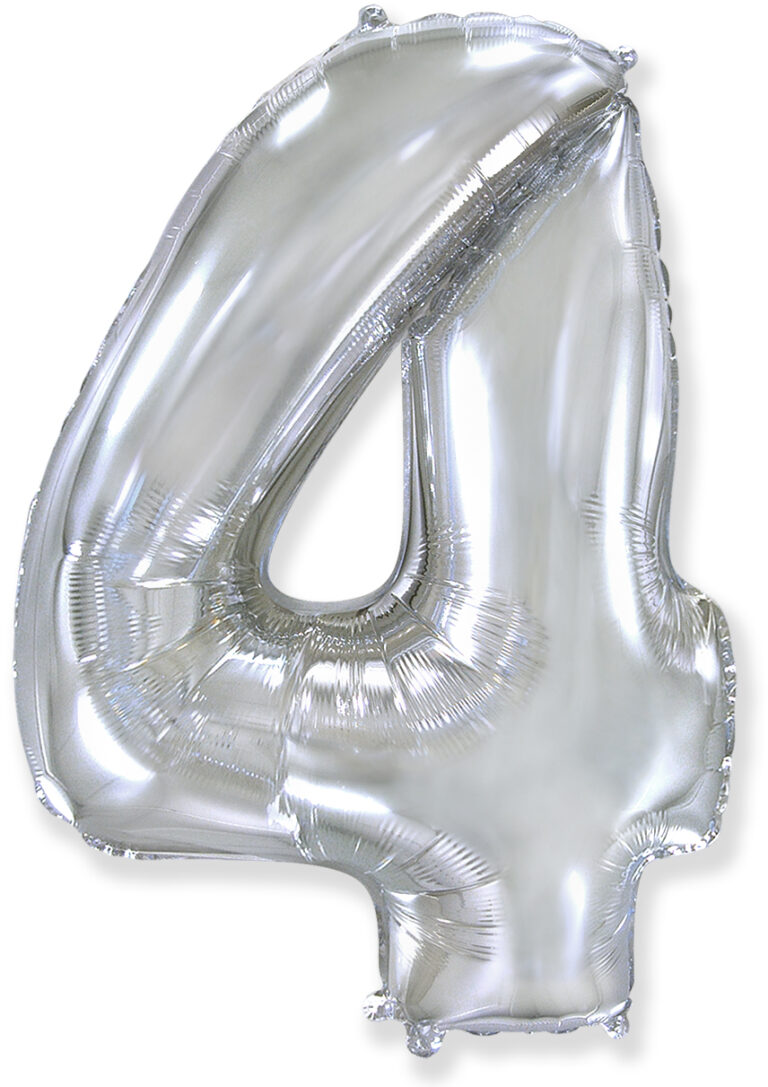 Шар (40''/102 см) Цифра, 4, Серебро (Flexmetal)