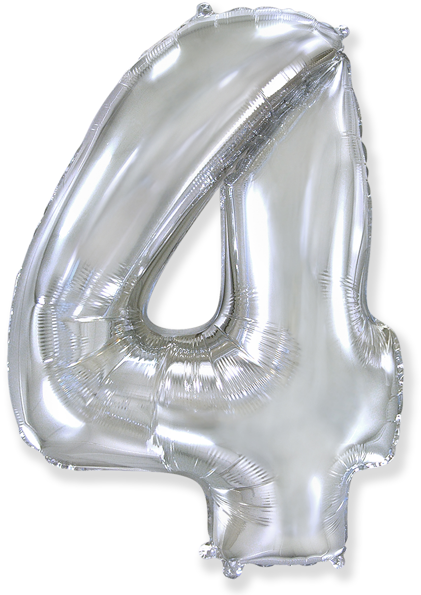 Шар (40''/102 см) Цифра, 4, Серебро (Flexmetal)