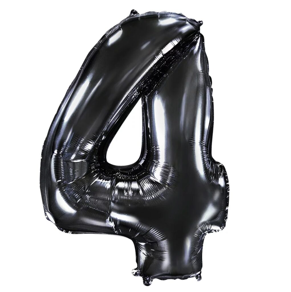Шар (40''/102 см) Цифра, 4, Черный (Flexmetal)