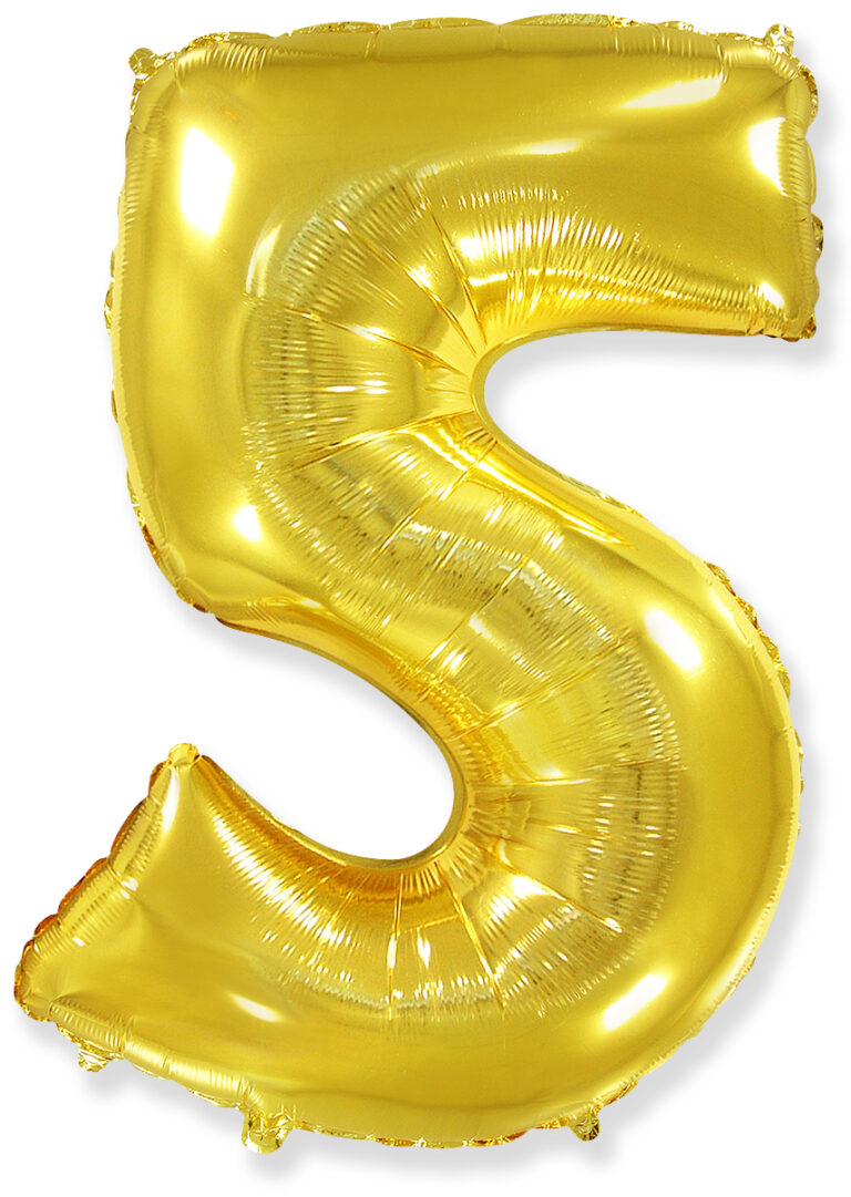 Шар (40''/102 см) Цифра, 5, Золото (Flexmetal)