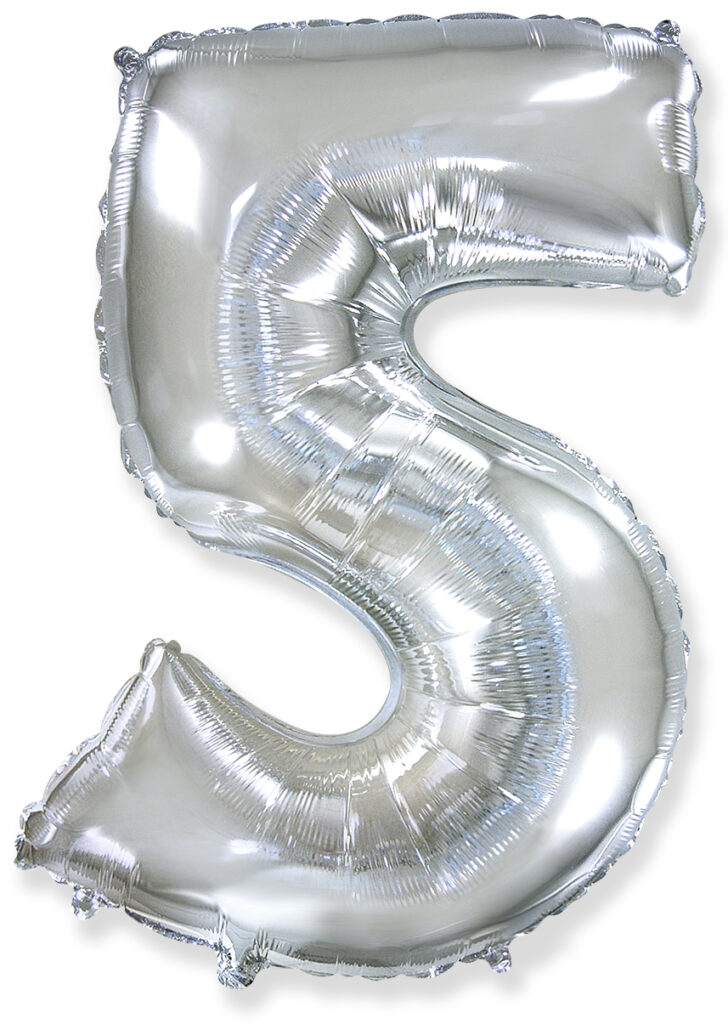 Шар (40''/102 см) Цифра, 5, Серебро (Flexmetal)
