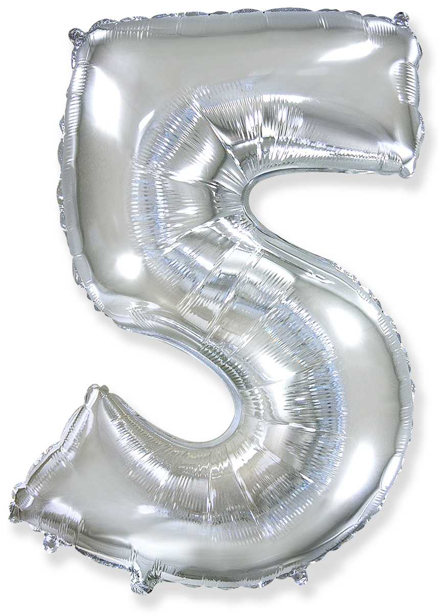 Шар (40''/102 см) Цифра, 5, Серебро (Flexmetal)