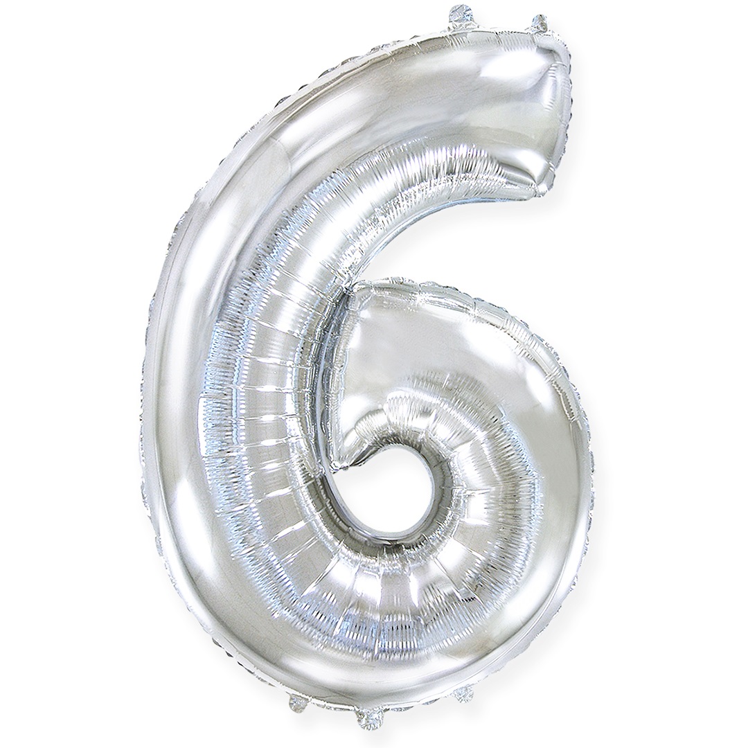 Шар (40''/102 см) Цифра, 6, Серебро (Flexmetal)