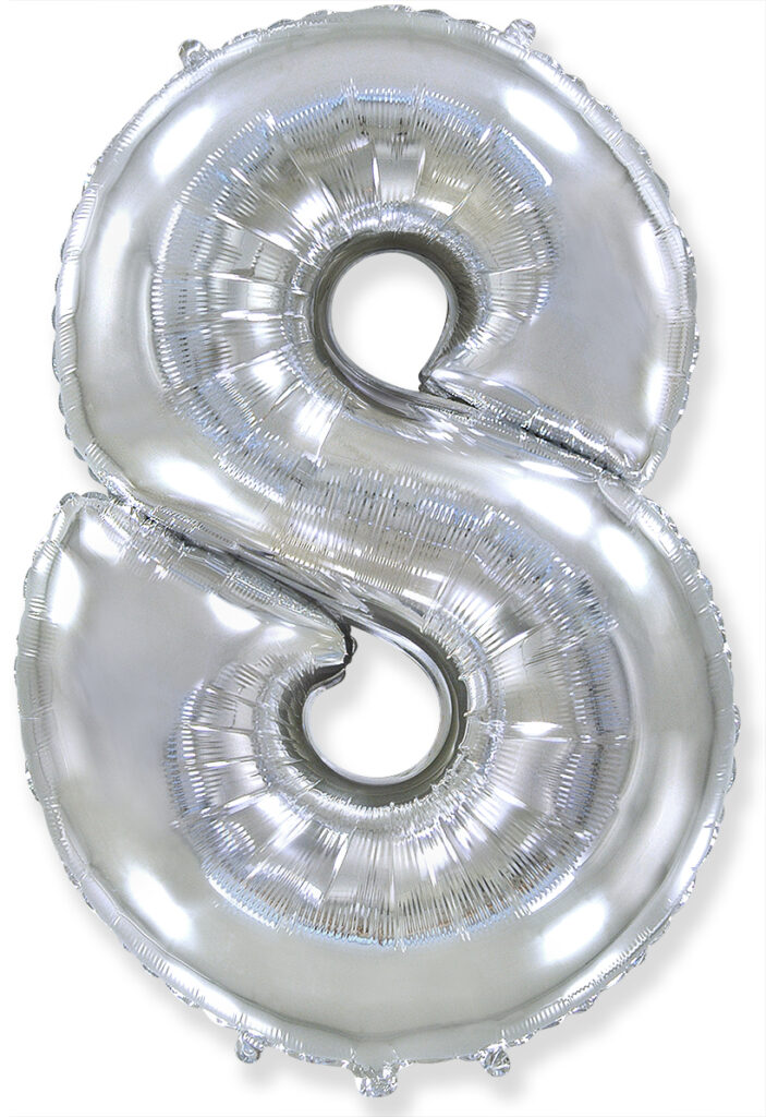 Шар (40''/102 см) Цифра, 8, Серебро (Flexmetal)