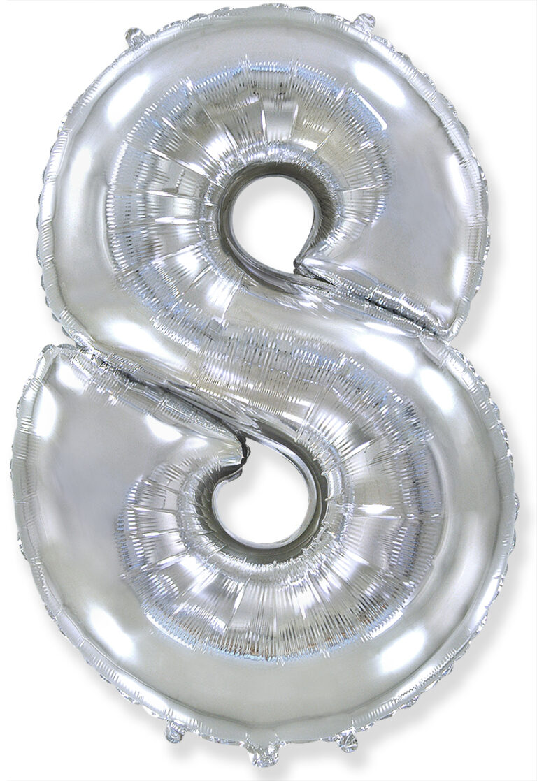 Шар (40''/102 см) Цифра, 8, Серебро (Flexmetal)
