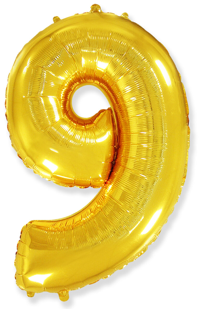 Шар (40''/102 см) Цифра, 9, Золото (Flexmetal)
