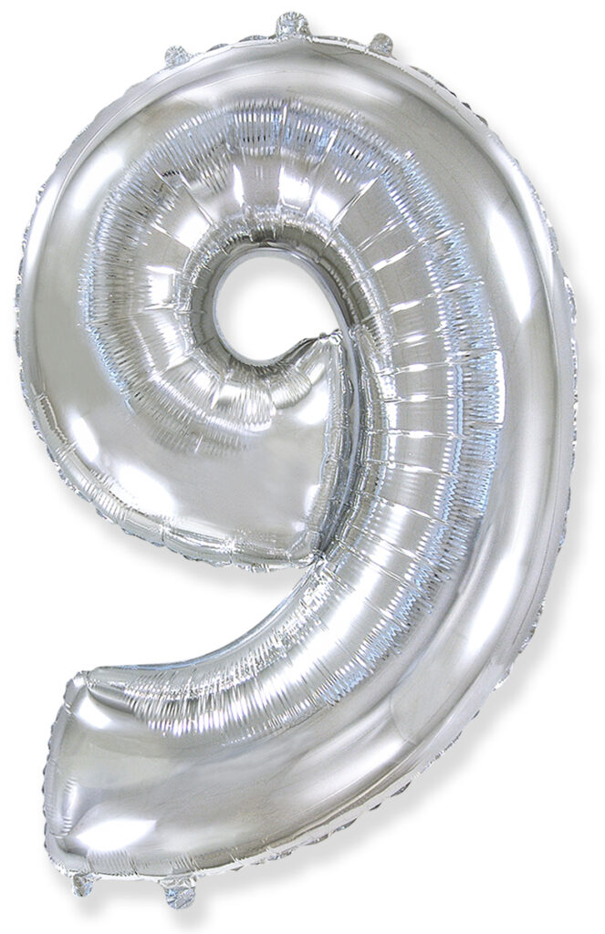 Шар (40''/102 см) Цифра, 9, Серебро (Flexmetal)