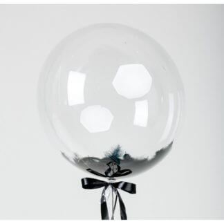 Шар BUBBLE с надписью и чёрными перьями