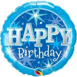 Синий фольгированный круг 46 см, Happy Birthday (искры)