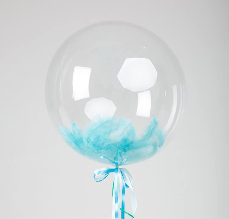 Шар BUBBLE с перьями тиффани и надписью