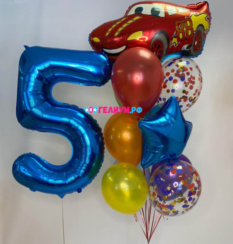 Букет гелевых шаров Тачки, с красной Машинкой