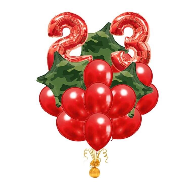 Красное облако шаров с цифрами 23