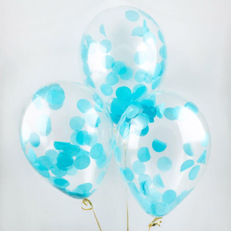 Шар 30 см с голубым конфетти