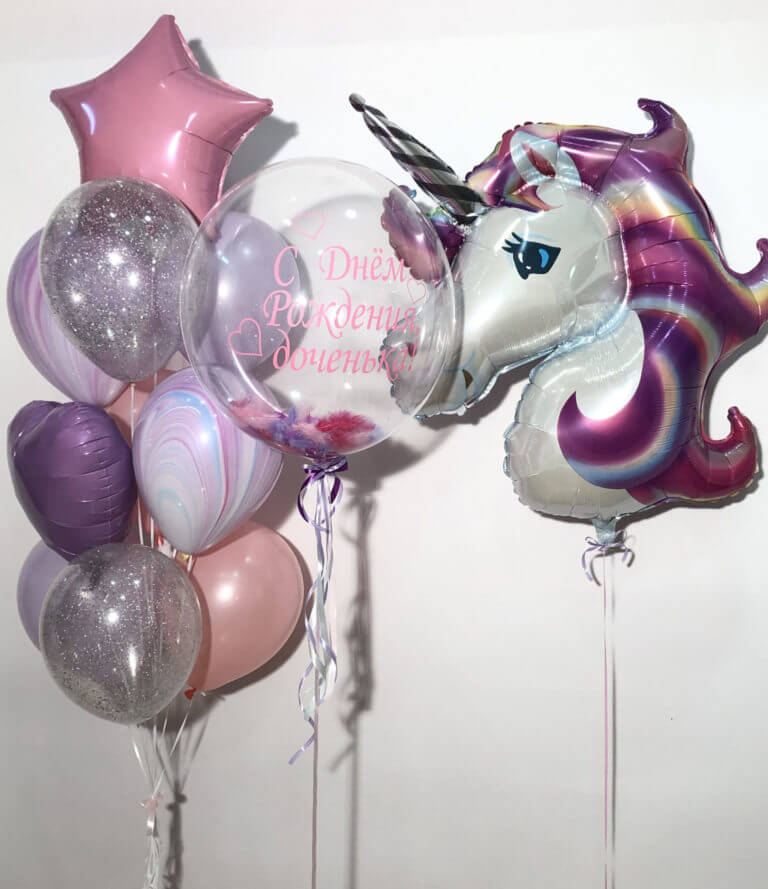 Композиция шаров для девочки «Волшебный единорог»