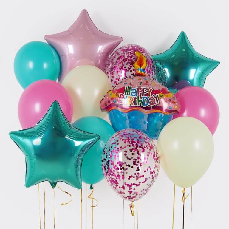 Композиция из шаров С днём рождения (кекс)