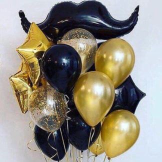 Набор шаров золотые и черные с усами