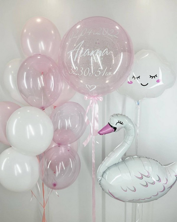 Набор воздушных шаров на выписку из роддома Лебедь