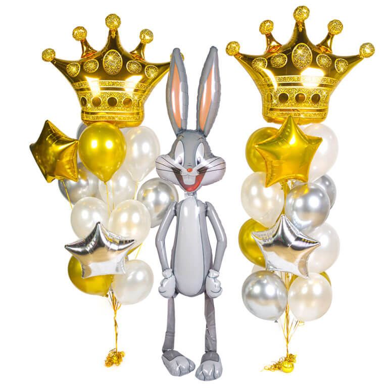 Набор шаров Багз банни с золотыми и белыми шарами