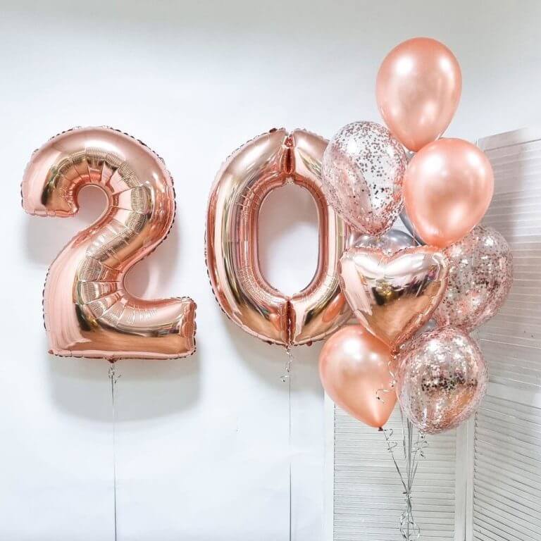 Набор шаров на 20 лет розовое золото