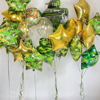 Букеты из воздушных шаров с танком Т-34 и звездами