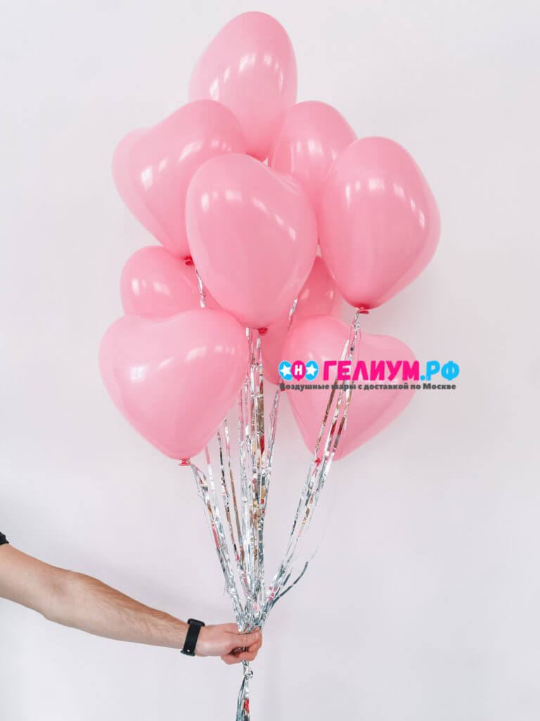Шары сердца розовые с дождиком