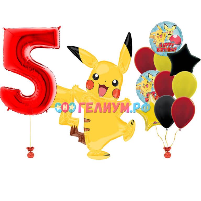 Большой набор шаров с цифрой и ходячей фигурой «Пикачу»