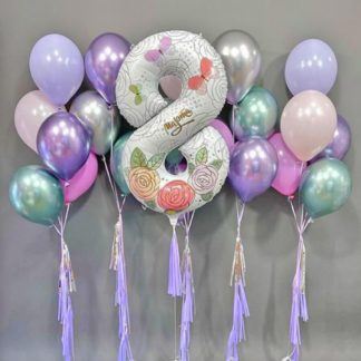 Набор на 8 марта сиреневые розовые шары с цифрой 8